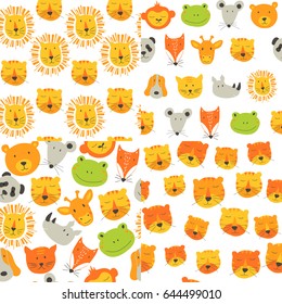 Vector colorful seamless pattern for kids with animals.  Ideal for cards, invitations, baby shower, party,  kindergarten, children room decoration.