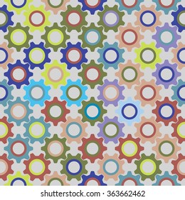 Vector colorful seamless pattern from multicolored gears on dark background