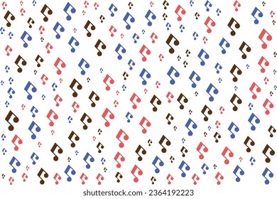 Vector colorful seamless pattern with musical notes and treble clefs on white background.