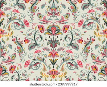 Vector colorful seamless pattern with oriental ornament. Beautiful endless background with paisley motifs