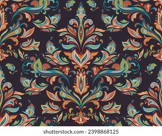 Vector colorful seamless pattern with oriental ornament. Beautiful endless background with paisley motifs