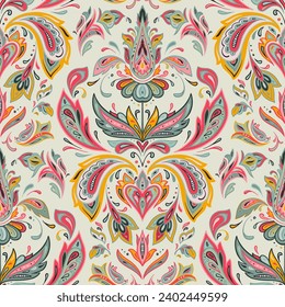 Vector colorful seamless pattern with oriental ornament. Beautiful endless background with paisley motifs