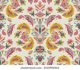 Vector colorful seamless pattern with oriental ornament. Beautiful endless background with paisley motifs