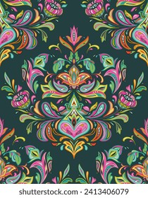 Vector colorful seamless pattern with oriental ornament. Beautiful endless background with paisley motifs