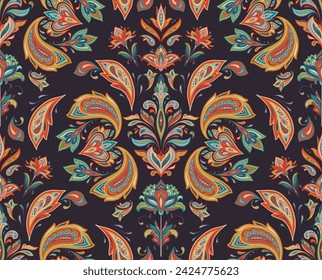 Vector colorful seamless pattern with oriental ornament. Beautiful endless background with paisley motifs