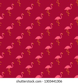 Vector colorful seamless pattern with pink flamingos.