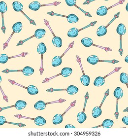 vector colorful seamless pattern, pink and turquoise spoon on a pastel yellow background
