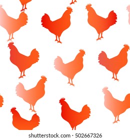 Vector colorful seamless pattern with roosters, symbol of 2017 year
