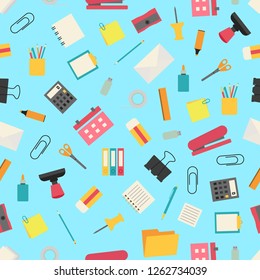 Vector colorful seamless pattern with stationery. Stationery tools seamless pattern.