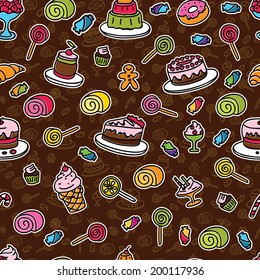 Vector colorful seamless pattern with sweets
