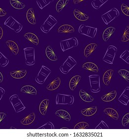 Vector colorful seamless pattern tequila shot and slice lime