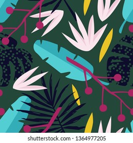 Vector colorful seamless pattern with tropical leaves. Floral texture perfect for fabric and textile