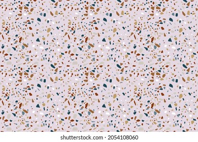Patrón de marea sin vectores colorido con Terrazzo veneciano. Textura de mármol con piedra dispersa. Decoración Moderna Y Minimalista En El Suelo. Resumen de la ilusión de moda