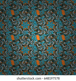 Vector colorful seamless pattern. Vintage elements in oriental style arabesques. Seamless pattern on blue background. Seamless colorful textured curls.