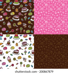 Vector colorful seamless patterns with sweets
