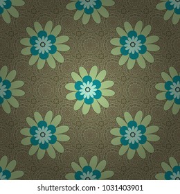 Vector colorful seamless print design in blue, beige and green colors.