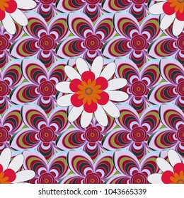 Vector colorful seamless print design in brown, red and purple colors.
