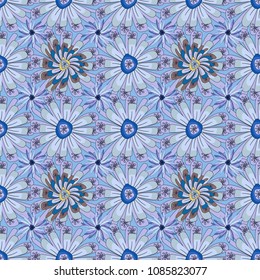 Vector colorful seamless print design in neutral, blue and black colors.