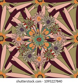 Vector colorful seamless print design in black, beige and brown colors.