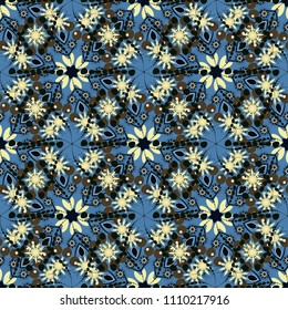 Vector colorful seamless print design in black, yellow and blue colors.