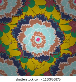 Vector colorful seamless print design in blue, orange and yellow colors.