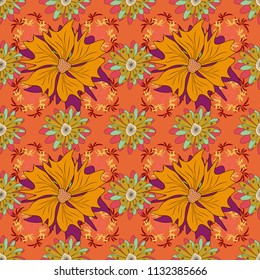 Vector colorful seamless print design in magenta, yellow and orange colors.