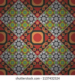 Vector colorful seamless print design in green, red and blue colors.