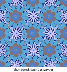Vector colorful seamless print design in violet, brown and blue colors.