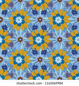 Vector colorful seamless print design in blue, orange and violet colors.
