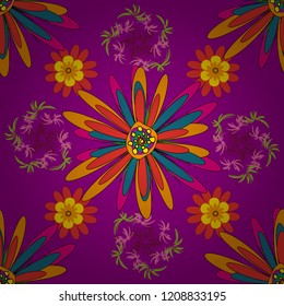 Vector colorful seamless print design in yellow, purple and red colors.