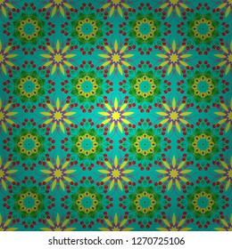 Vector colorful seamless print design in blue, yellow and green colors.