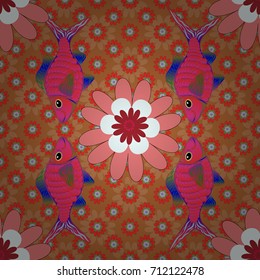 Vector colorful seamless print design in red, brown and pink colors.