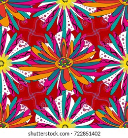 Vector colorful seamless print design in magenta, red and blue colors.