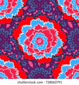 Vector colorful seamless print design in red, blue and purple colors.