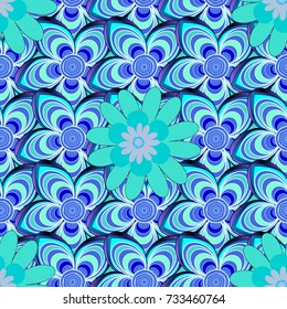 Vector colorful seamless print design in black, blue and violet colors.