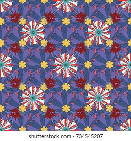 Vector colorful seamless print design in red, blue and violet colors.