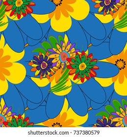 Vector colorful seamless print design in yellow, green and blue colors.