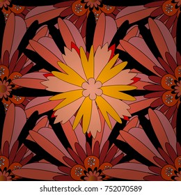 Vector colorful seamless print design in black, pink and orange colors.