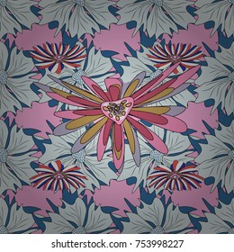 Vector colorful seamless print design in blue, gray and pink colors.