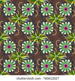Vector colorful seamless print design in blue, brown and green colors.