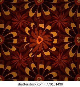Vector colorful seamless print design in brown, red and yellow colors.
