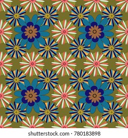 Vector colorful seamless print design in brown, orange and blue colors.