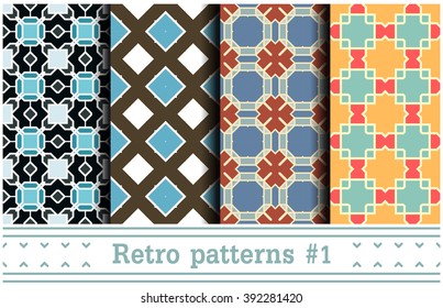 Vector Colorful Seamless Wallpapers. Four Vintage Patterns. Retro Backgrounds of Drawn Lines