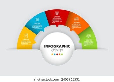 Vector colorful semi circle infographic business template with 5 step. Template for presentation.