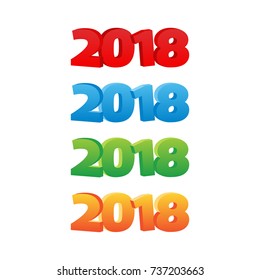 Vector colorful set 2018 Happy New Year design with text on white background.