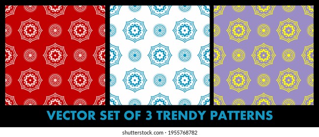 
Vector colorful set with 3 abstract mandala patterns.
