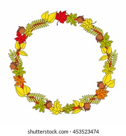 Vector colorful set of autumn leaves round frames