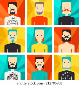 Vector colorful set avatar mans with beard 	 