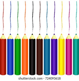 A vector colorful set of crayons with a drawn line. Isolated on white background - you can remove it if you want.