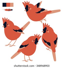 Vector colorful set with cute little red bird